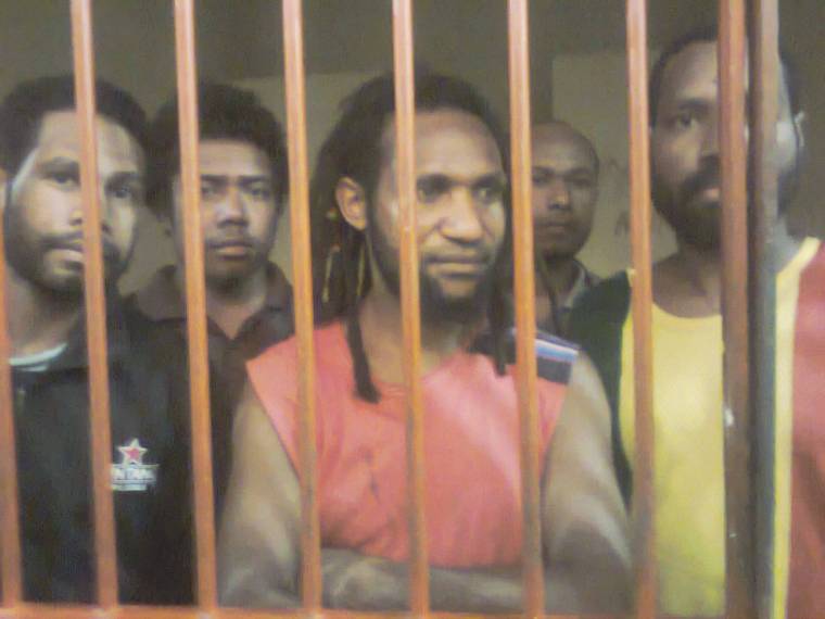 The KNPB Timika 6 back in their cells, photo taken April 17, after trial hearing. From L-R, (photo KNPB/ West Papua Media)